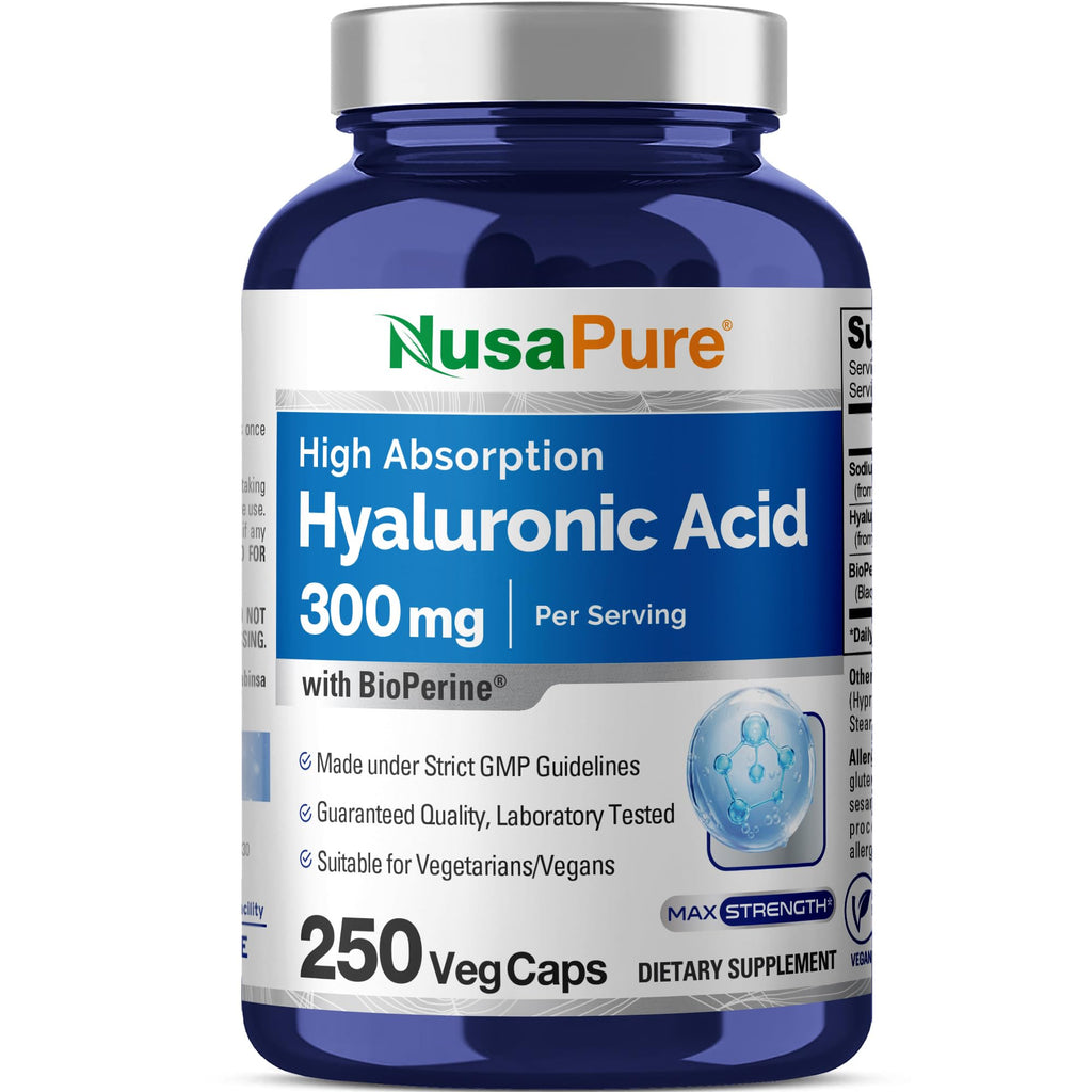 NusaPure Hyaluronic Acid 300mg 250 Veggie Capsules (Non-GMO, Vegan)