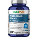 NusaPure Magnesium Malate 1350mg 200 Veggie Capsules (Vegan, Non-GMO, Vegan)