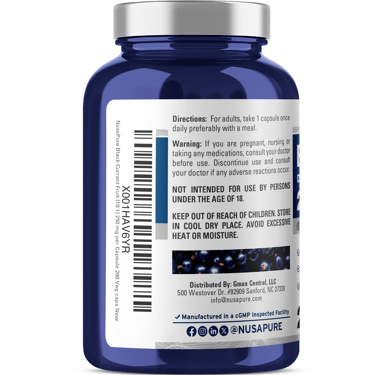 NusaPure Black Currant 10:1 Extract, 250 mg, per Veg Caps 200 Vegan, Non-GMO