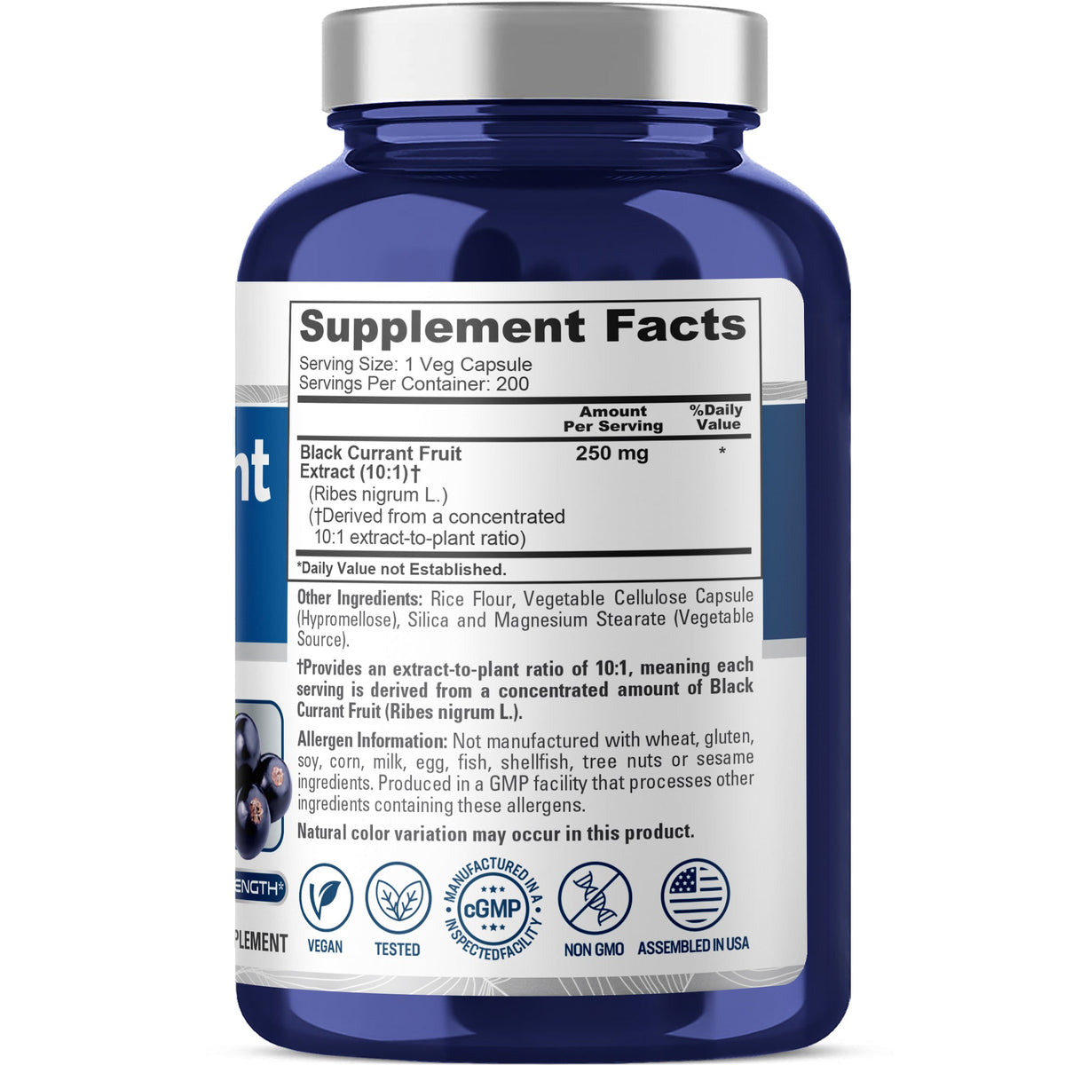 NusaPure Black Currant 10:1 Extract, 250 mg, per Veg Caps 200 Vegan, Non-GMO