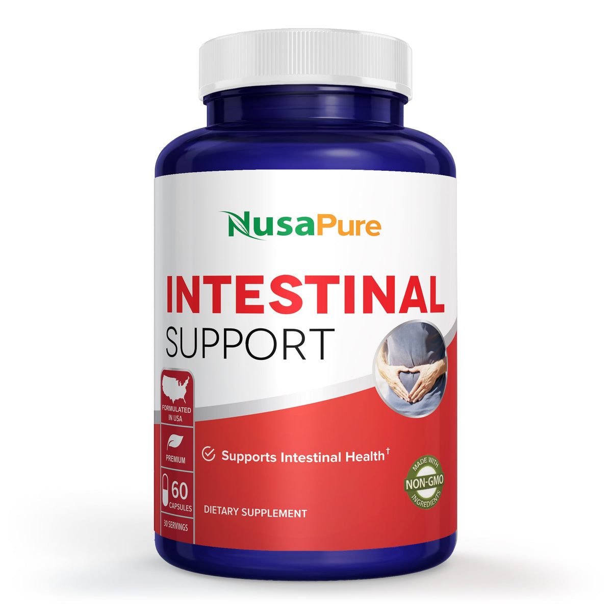 NusaPure Intestinal Support for Humans (Non-GMO), Wormwood, Garlic, Black Walnut Hull, 60 Capsules