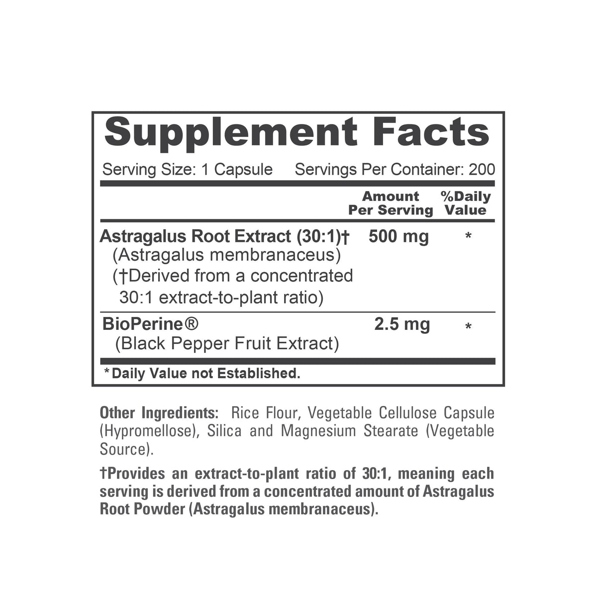 NusaPure Astragalus Root 30:1 Extract, 500 mg 200 Veg Caps Suitable for Vegetarians and Vegans, Non-GMO